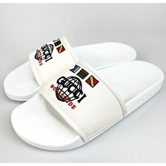 NIB Gucci worldwide man slides in white size 6 - Picture 1 of 12